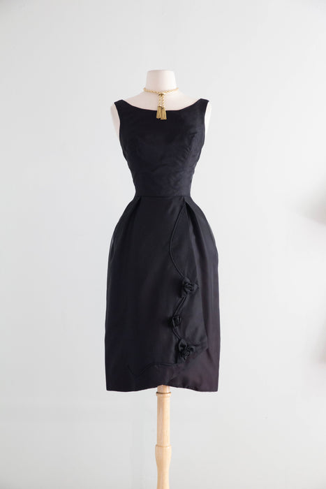Stunning Late 1950's Black Silk Organza Cocktail Dress With Sheer Swing Coat / S