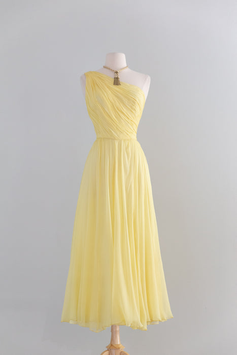 Stunning 1950's Lemon Silk Chiffon Goddess Gown  / M