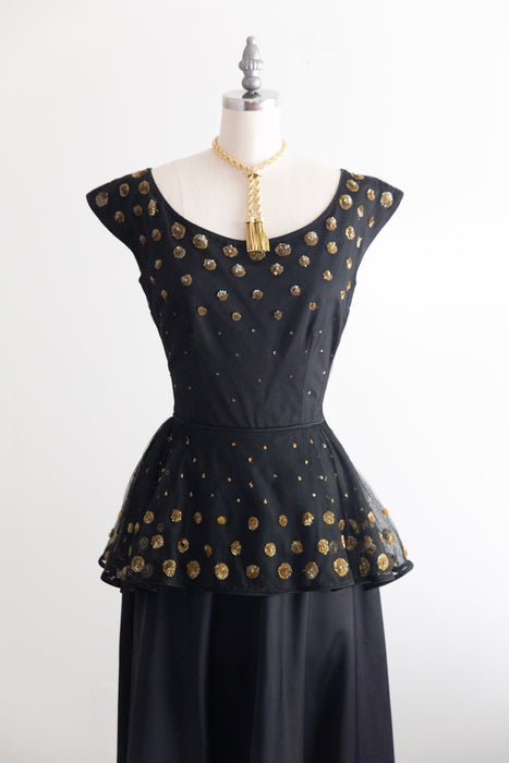 Rare Early Ceil Chapman 1940's Evening Dress With Gold Sequins As Is / S