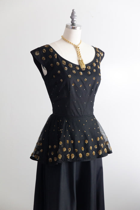 Rare Early Ceil Chapman 1940's Evening Dress With Gold Sequins As Is / S