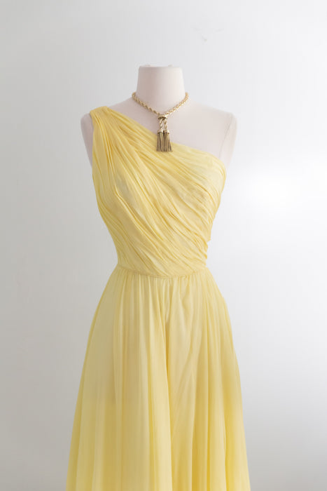 Stunning 1950's Lemon Silk Chiffon Goddess Gown  / M