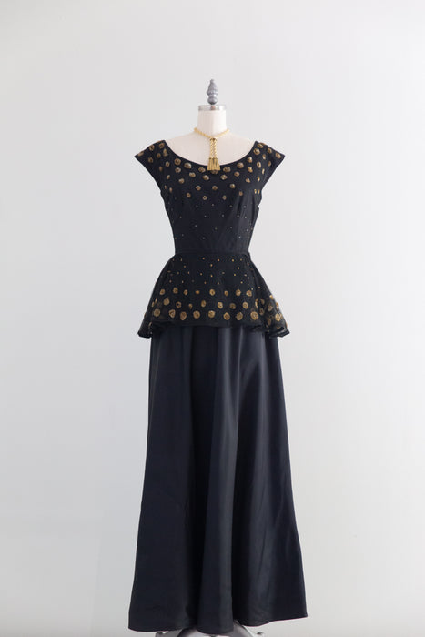 Rare Early Ceil Chapman 1940's Evening Dress With Gold Sequins As Is / S