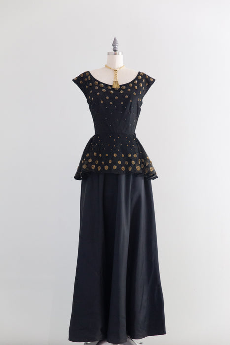 Rare Early Ceil Chapman 1940's Evening Dress With Gold Sequins As Is / S