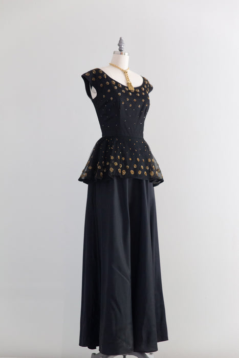 Rare Early Ceil Chapman 1940's Evening Dress With Gold Sequins As Is / S