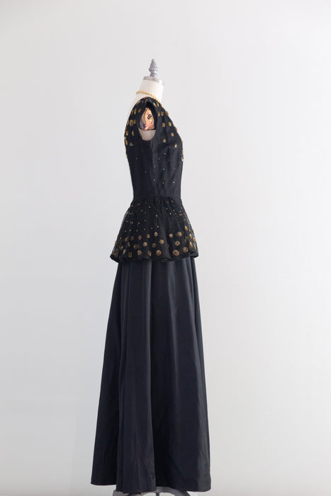 Rare Early Ceil Chapman 1940's Evening Dress With Gold Sequins As Is / S