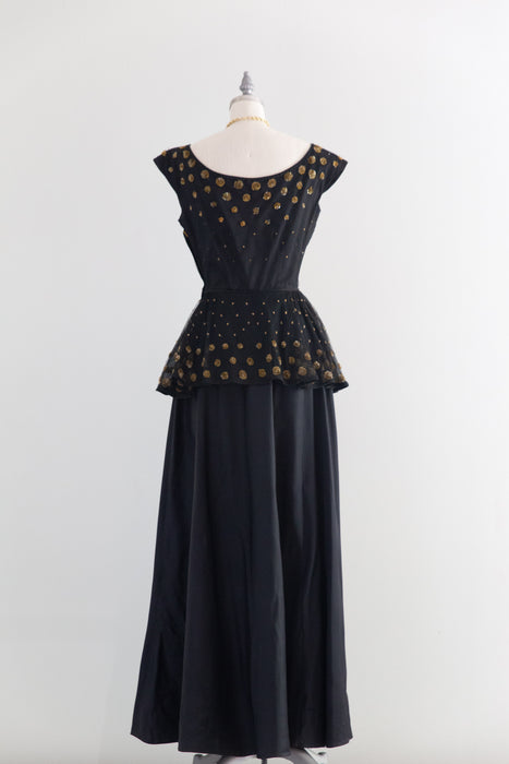 Rare Early Ceil Chapman 1940's Evening Dress With Gold Sequins As Is / S