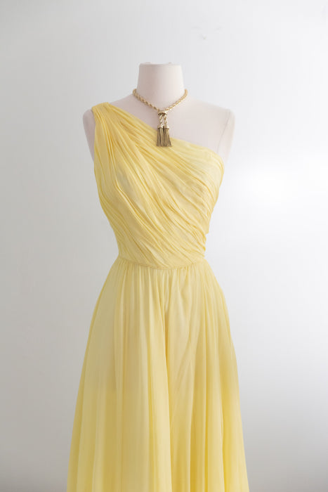 Stunning 1950's Lemon Silk Chiffon Goddess Gown  / M