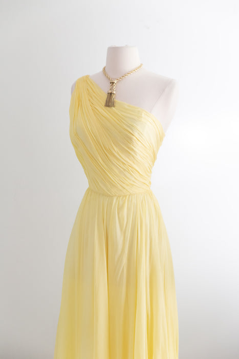 Stunning 1950's Lemon Silk Chiffon Goddess Gown  / M