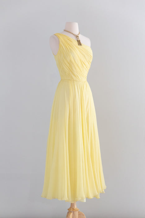 Stunning 1950's Lemon Silk Chiffon Goddess Gown  / M