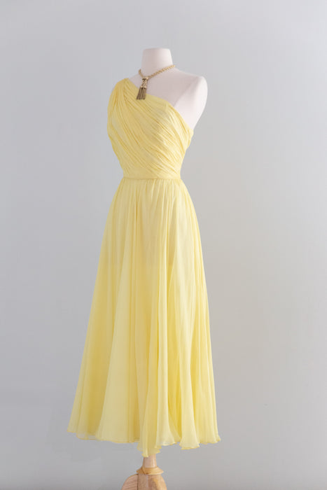 Stunning 1950's Lemon Silk Chiffon Goddess Gown  / M