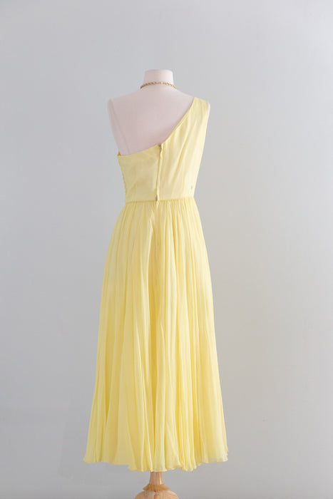 Stunning 1950's Lemon Silk Chiffon Goddess Gown  / M