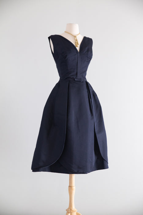 Exquisite 1950's Harvey Berin Demi Couture Navy Silk Cocktail Dress With Original Tags / M