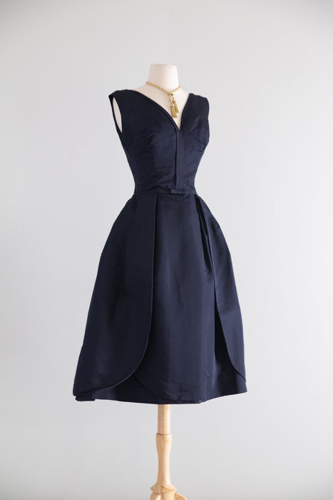 Exquisite 1950's Harvey Berin Demi Couture Navy Silk Cocktail Dress With Original Tags / M