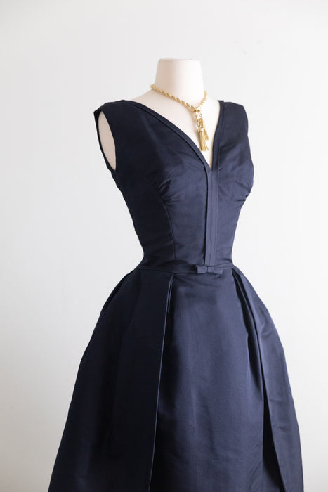 Exquisite 1950's Harvey Berin Demi Couture Navy Silk Cocktail Dress With Original Tags / M
