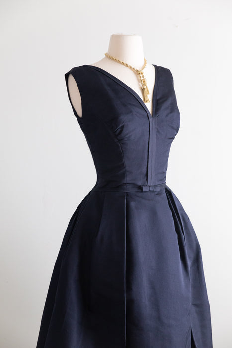 Exquisite 1950's Harvey Berin Demi Couture Navy Silk Cocktail Dress With Original Tags / M