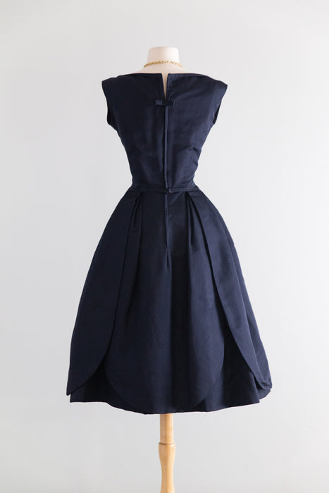 Exquisite 1950's Harvey Berin Demi Couture Navy Silk Cocktail Dress With Original Tags / M