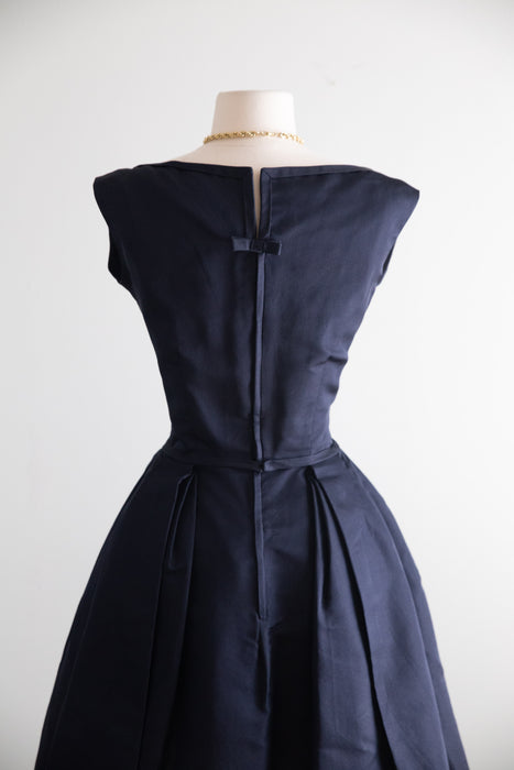 Exquisite 1950's Harvey Berin Demi Couture Navy Silk Cocktail Dress With Original Tags / M