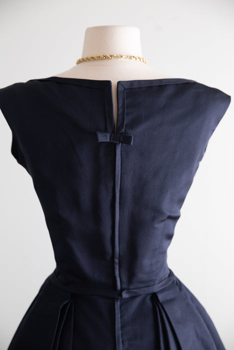 Exquisite 1950's Harvey Berin Demi Couture Navy Silk Cocktail Dress With Original Tags / M
