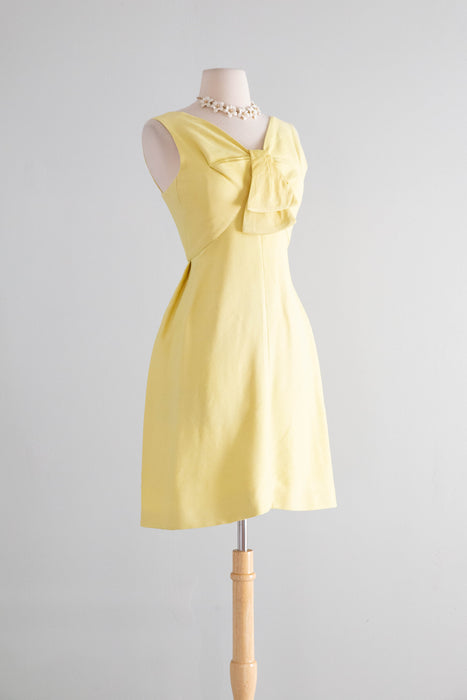 Chic Early 1960’s Suzy Perette Butter Yellow Cocktail Dress In Silk Twill / XS