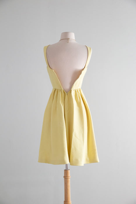 Chic Early 1960’s Suzy Perette Butter Yellow Cocktail Dress In Silk Twill / XS