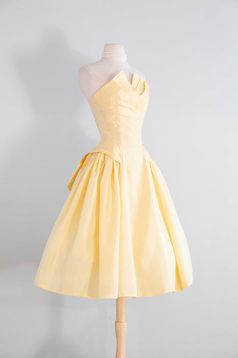 Fairytale 1950's Buttercup Taffeta Party Dress With Bow Back / S