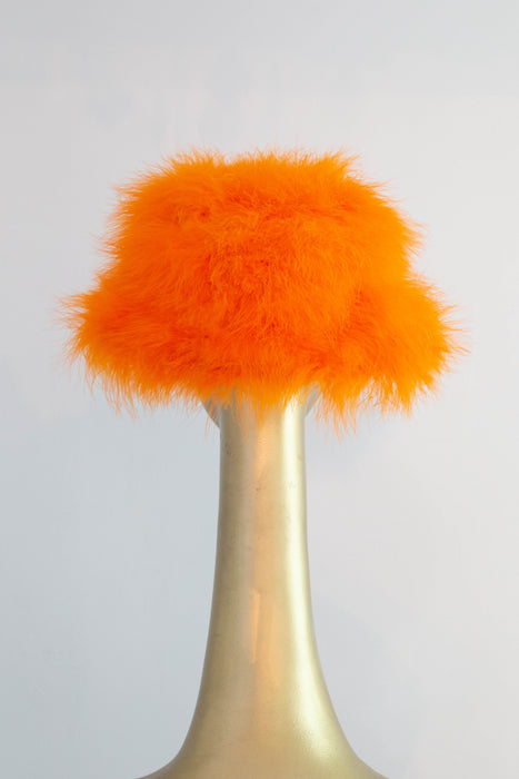 Iconic 1960's Orange Marabou & Straw Hat By "Happy Cappers"