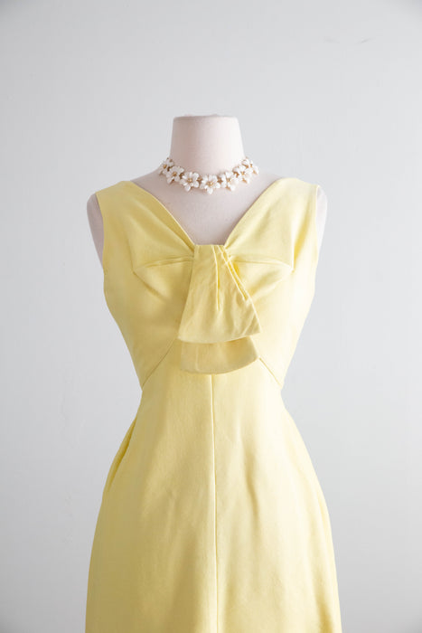 Chic Early 1960’s Suzy Perette Butter Yellow Cocktail Dress In Silk Twill / XS