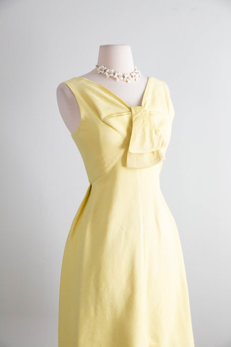 Chic Early 1960’s Suzy Perette Butter Yellow Cocktail Dress In Silk Twill / XS