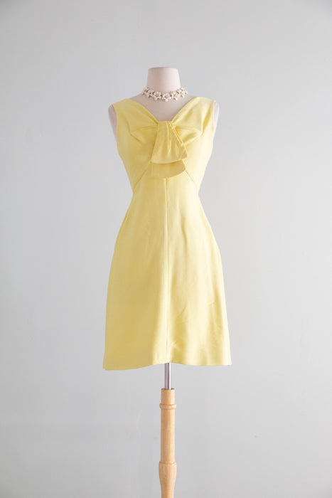Chic Early 1960’s Suzy Perette Butter Yellow Cocktail Dress In Silk Twill / XS