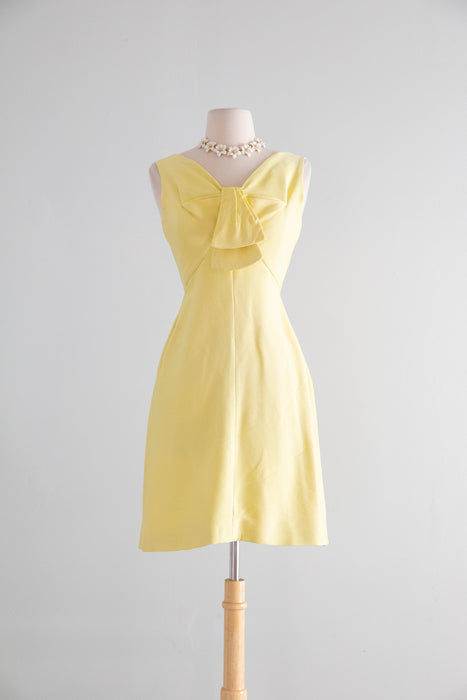 Chic Early 1960’s Suzy Perette Butter Yellow Cocktail Dress In Silk Twill / XS