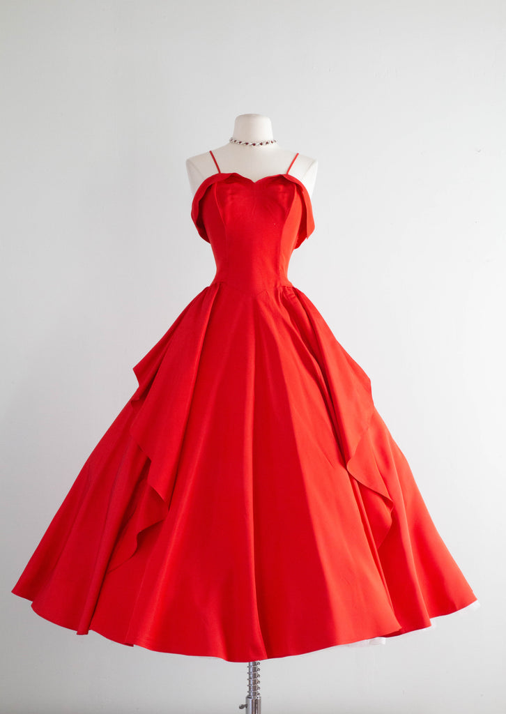50s vintage チューリップのドレス Divine 1950's Cherry Red Party Dress From Charles F. Berg / Small
