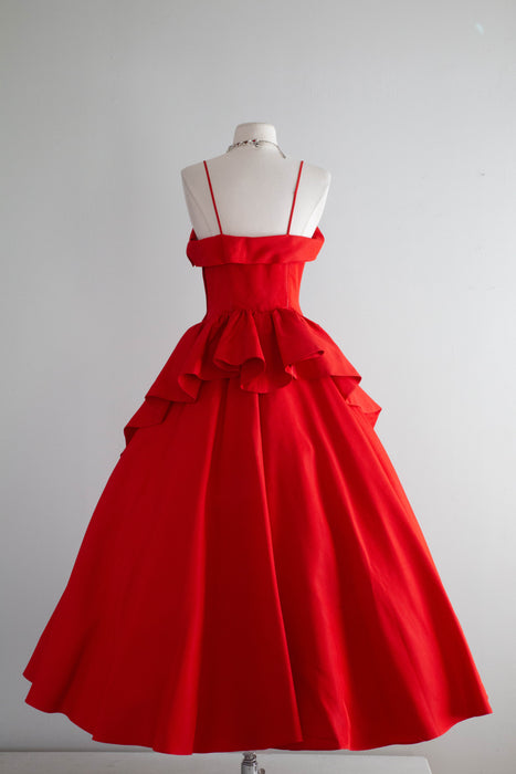 Divine 1950's Cherry Red Party Dress From Charles F. Berg / Small
