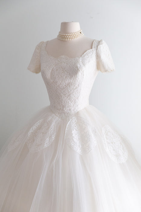 A Truly Dreamy 1950's Cahill Wedding Ballet Length Dress in Lace and Tulle / S