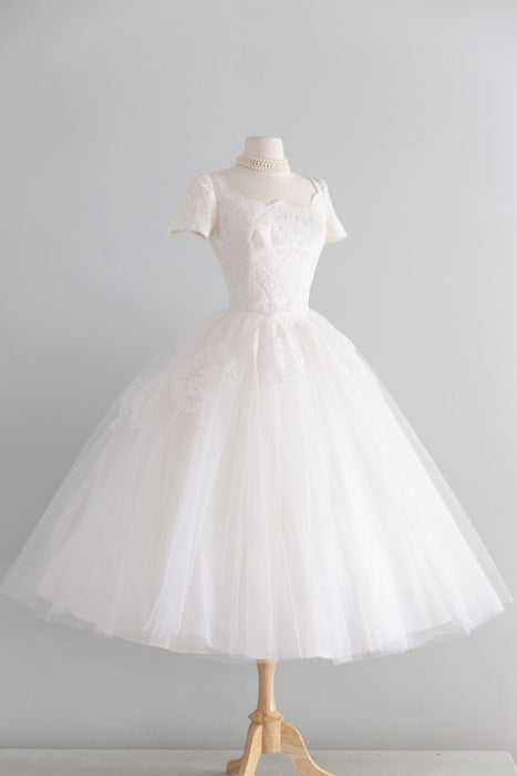 A Truly Dreamy 1950's Cahill Wedding Ballet Length Dress in Lace and Tulle / S