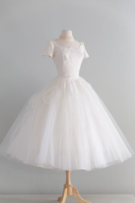 A Truly Dreamy 1950's Cahill Wedding Ballet Length Dress in Lace and Tulle / S