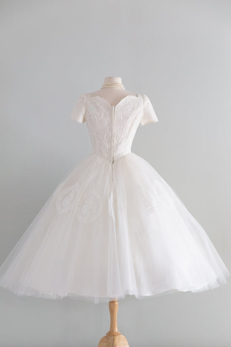 A Truly Dreamy 1950's Cahill Wedding Ballet Length Dress in Lace and Tulle / S