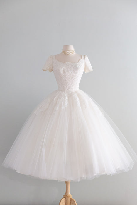 A Truly Dreamy 1950's Cahill Wedding Ballet Length Dress in Lace and Tulle / S