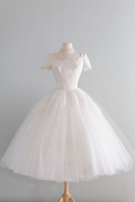 A Truly Dreamy 1950's Cahill Wedding Ballet Length Dress in Lace and Tulle / S