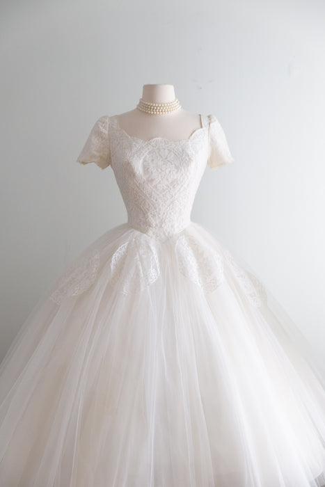 A Truly Dreamy 1950's Cahill Wedding Ballet Length Dress in Lace and Tulle / S