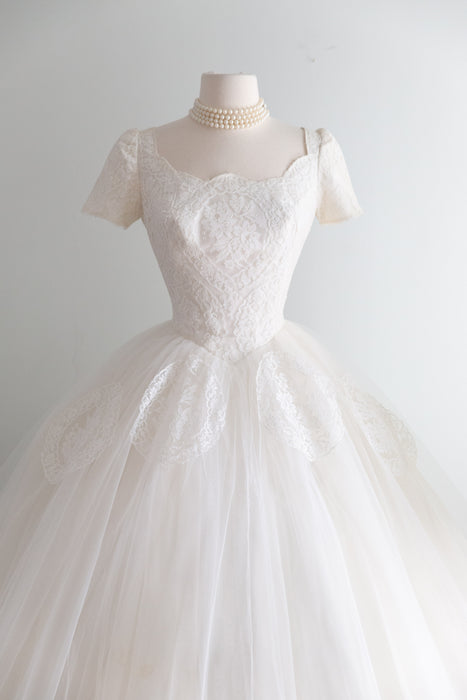 A Truly Dreamy 1950's Cahill Wedding Ballet Length Dress in Lace and Tulle / S