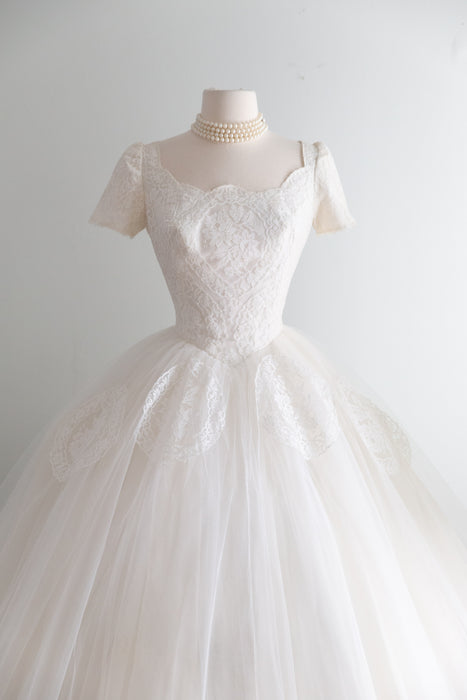 A Truly Dreamy 1950's Cahill Wedding Ballet Length Dress in Lace and Tulle / S