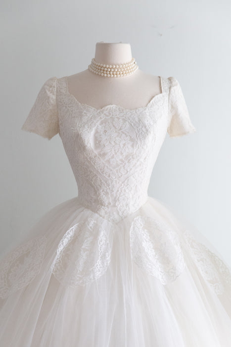 A Truly Dreamy 1950's Cahill Wedding Ballet Length Dress in Lace and Tulle / S