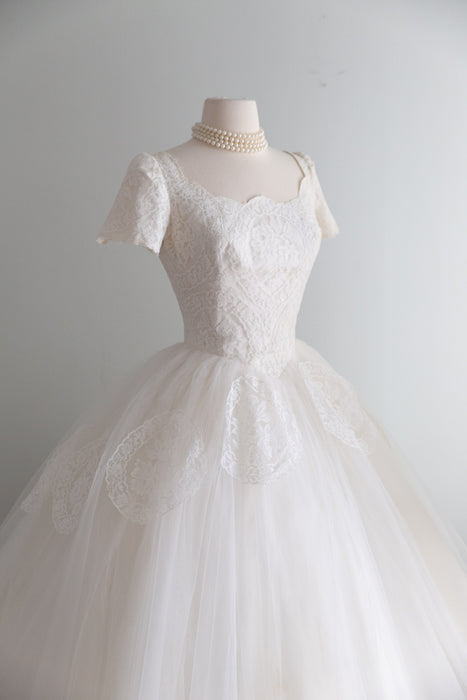A Truly Dreamy 1950's Cahill Wedding Ballet Length Dress in Lace and Tulle / S