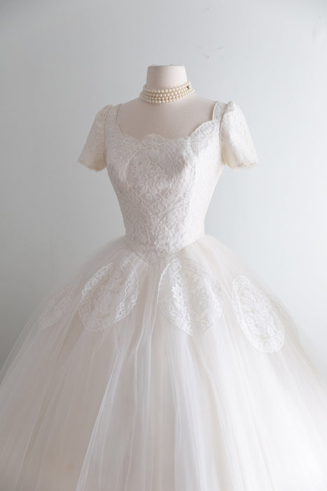 A Truly Dreamy 1950's Cahill Wedding Ballet Length Dress in Lace and Tulle / S
