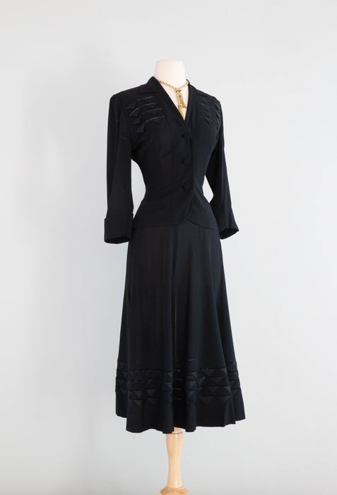 Elegant 1950's Eisenberg Originals Jet Black Evening Suit / Small