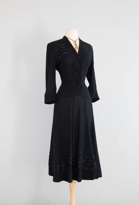 Elegant 1950's Eisenberg Originals Jet Black Evening Suit / Small