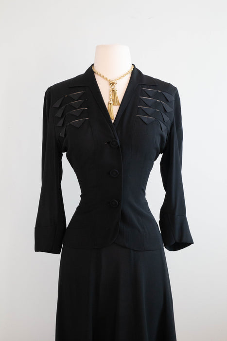 Elegant 1950's Eisenberg Originals Jet Black Evening Suit / Small