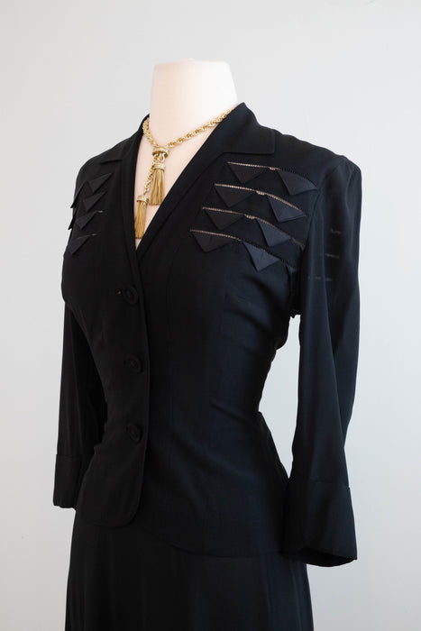 Elegant 1950's Eisenberg Originals Jet Black Evening Suit / Small