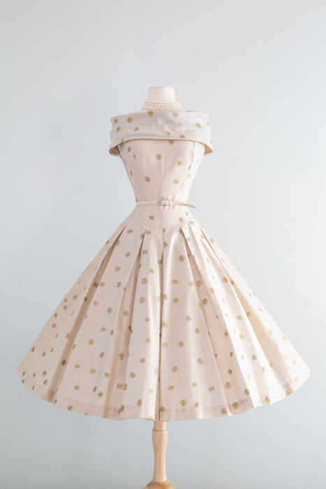 Iconic 1950's Gold Champagne Polka Dot Party Dress By Janet Leigh for Xtabay Vintage Iconic 1950's Gold Champagne Polka Dot Party Dress By Janet Leigh for Xtabay Vintage