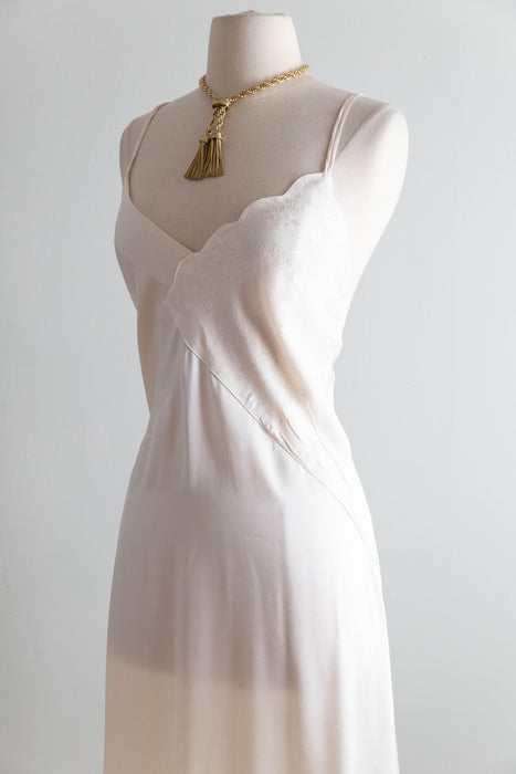 Pristine 1980's Ivory Silk Bias Cut Night Gown Slip Dress From Capriottis / SM